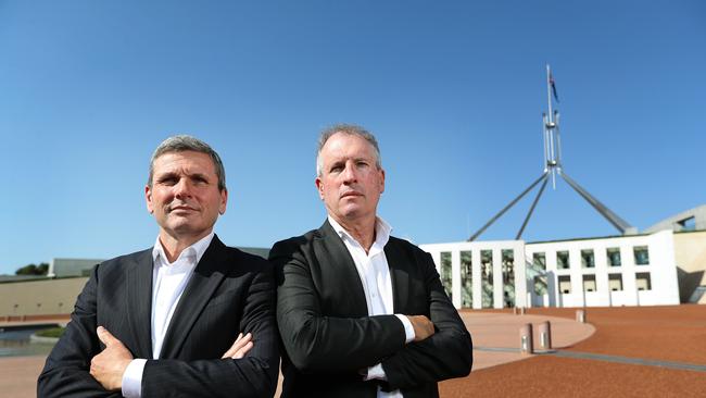 27-02-19 - Chris Uhlmann and  Steve Lewis who created Secret City, with season two premiering on Foxtel on Monday. Picture Kym Smith