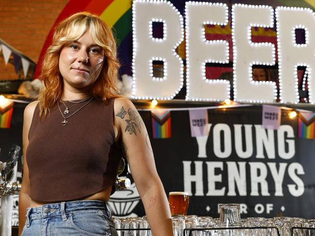 DAILY TELEGRAPH FEBRUARY 9, 2025. Worker Maddy Woolley at Young Henry's Brewery in Newtown. Independent brewers are hitting back at the government's insistence the beer excise tax isn't a major cost factor as the indexation was only minor this time. Picture: Jonathan Ng