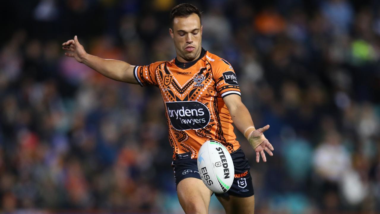 Adam O’Brien is open to luring Tigers halfback Luke Brooks to Newcastle. Picture: Jason McCawley/Getty Images