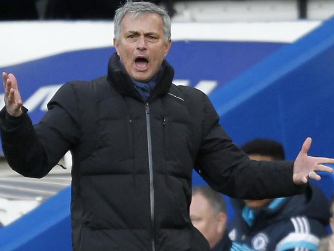 Chelsea's Portuguese manager Jose Mourinho reacts on the touchline.