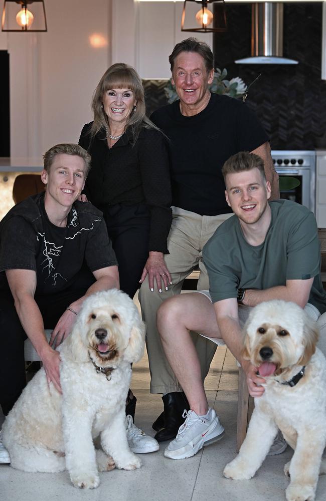 Logan mayor Darren Power with wife Lynne, sons Mitch and Lachlan and dogs Otto and Astro. Picture: Lyndon Mechielsen