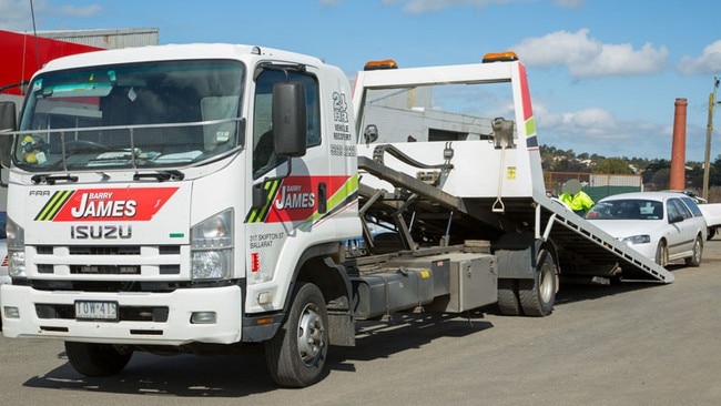 A towing vehicle from Ballarat-based Barry James Smash Repairs. Picture: Barry James Smash Repairs