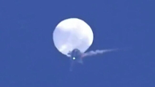 The moment a US fighter jet shoots down suspected Chinese spy balloon. Picture: Angela Mosley