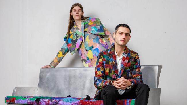 Daily Telegraph. 12, May, 2025. With Anja Brown, with designer, Jordon Gogos, preparing for Australian Fashion Week, at his studio in Ultimo, today. Picture: Justin Lloyd.