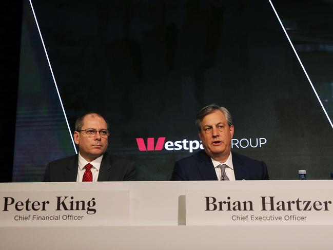 Brian Hartzer with Peter King, who has replaced him as Westpac CEO. Picture: Jane Dempster/The Australian