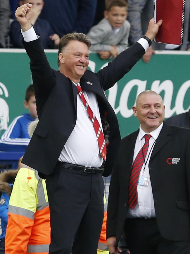 Manchester United manager Louis van Gaal celebrates.