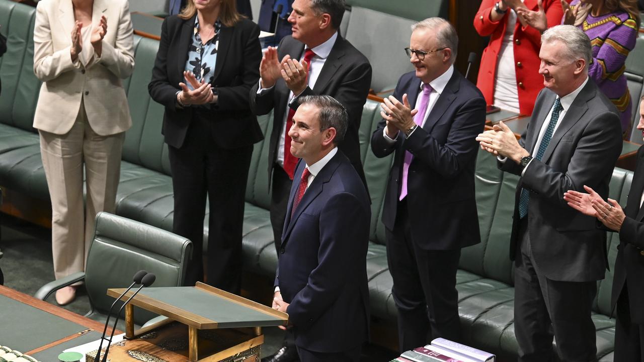 CANBERRA, Australia, NewsWire Photos. May 14, 2024: Members of Parliament congratulate Federal Treasurer Jim Chalmers after handing down the 2024-25 Federal Budget at Parliament House in Canberra. Picture: NCA NewsWire / Martin Ollman