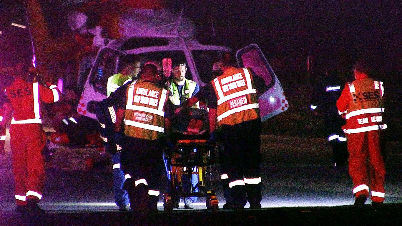 Two men were killed and one woman injured in a single-vehicle roll-over on the Pacific Highway near Glenugie on Sunday night. Picture: Frank Redward