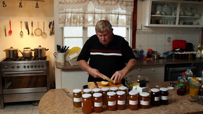 Geoff Beattie, from Glamorgan Vale, in his home kitchen preparing some marmalade.