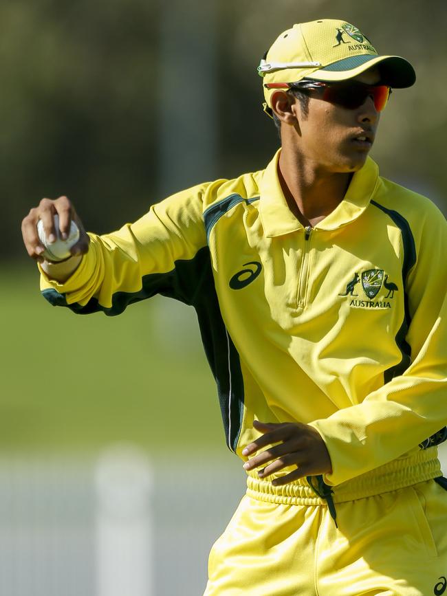 Yash Pednekar in the field during the Australia v Pakistan under-16 series in April 2018. Picture: Valeriu Campan