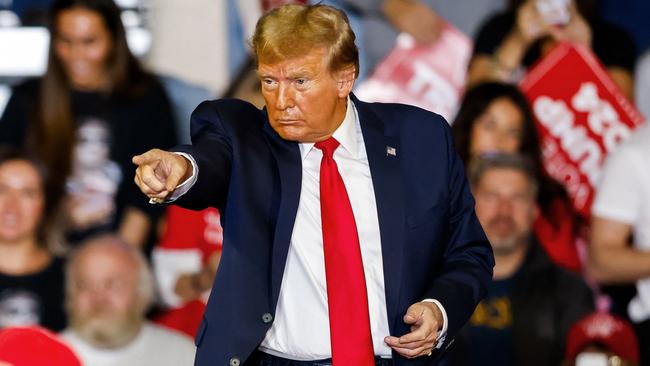 Former US President and 2024 presidential hopeful Donald Trump at a recent rally. His re-election campaign is certainly motivating Biden’s. Picture: Julia Nikhinson/AFP