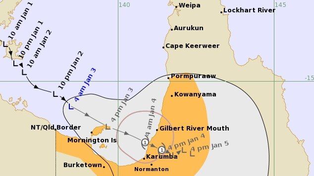 Track map for a tropical low near the NT/QLD border expected to form into a tropical cyclone. PICTURE: BOM