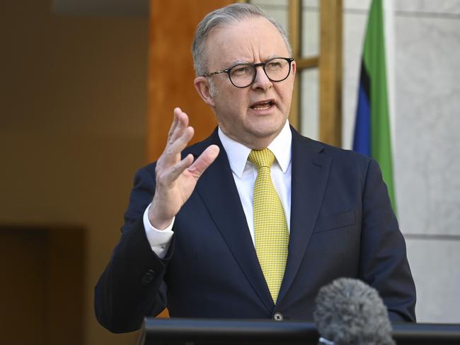 CANBERRA, Australia - NewsWire Photos - September 23, 2024: Minister for Finance Katy Gallagher and Prime Minister Anthony Albanese hold a press conference at Parliament House in Canberra. Picture: NewsWire / Martin Ollman