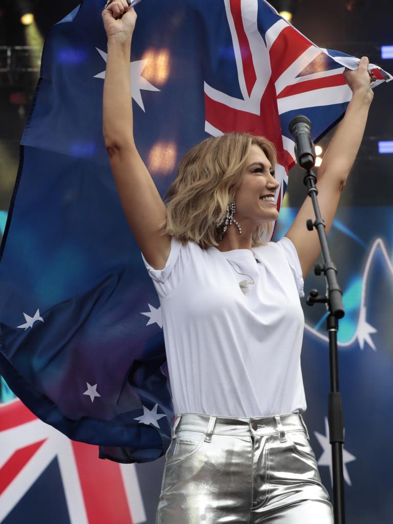 Delta Goodrem gets in the Aussie spirit. Picture: Getty Images