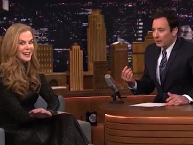 Awkward ... Nicole Kidman surprised talk show host Jimmy Fallon.