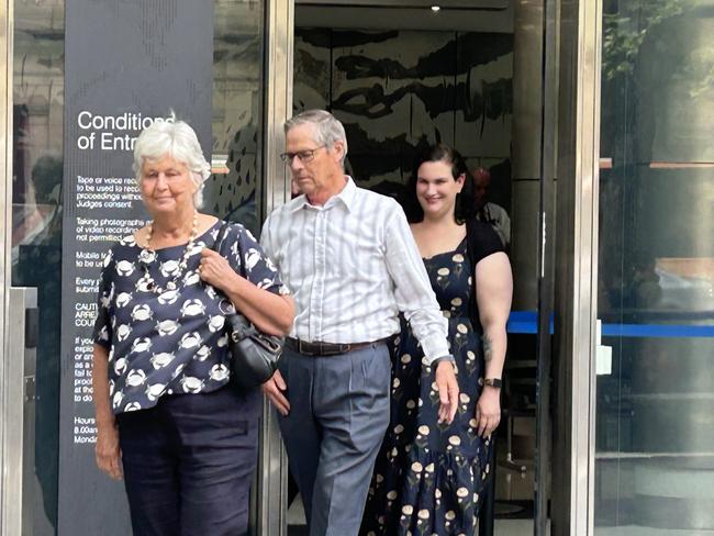 David Nairn leaves the County Court alongside his wife Dr Catherine Urie and her daughter Claire Barnier after the sentencing of Ismail Abdi and Mohamed Salad.