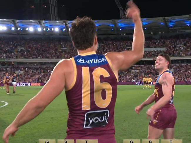 Cam Rayne seemed to enjoy the siren. Photo: Fox Footy.