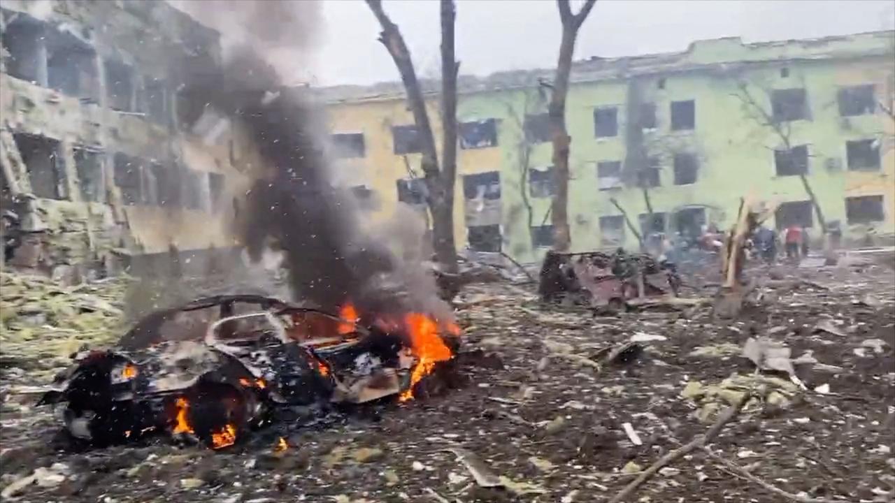 The aftermath of the Russian army bombardment of a children’s hospital in Mariupol, southeastern Ukraine. Picture: Ukraine Armed Forces/ EyePress News via AFP