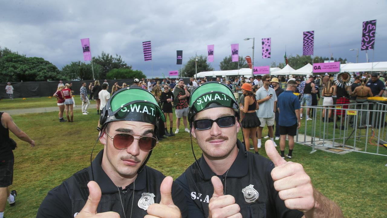 Colby Williams and James Mulholland at the Out 2 Lunch festival on the Coolangatta beachfront. Picture: Glenn Campbell