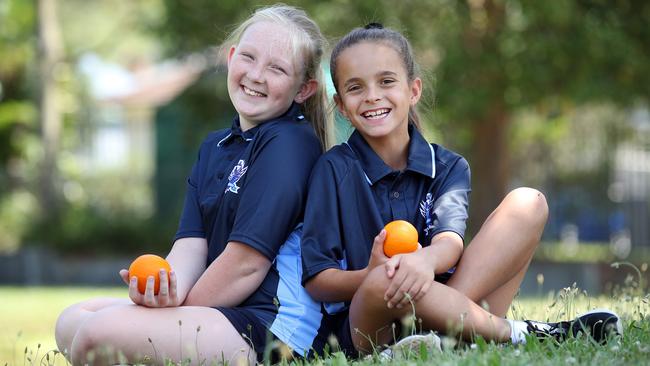 Best friends Ashlyn Southern, 10, and Ruby-Anne Davidson, 10. Picture: David Swift