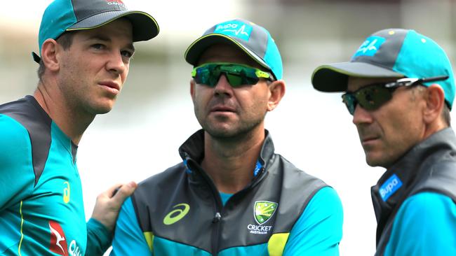 Australian captain Tim Paine, Ricky Ponting and coach Justin Langer.