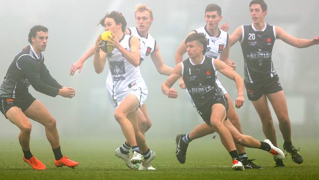 Part of the game was played in heavy fog. Picture: Martin Keep/Getty Images