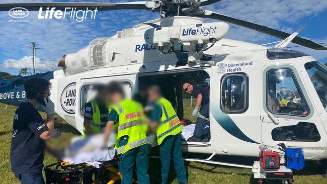 A man in his 70s, was flown to the Royal Brisbane and Women's Hospital, in a critical condition after an accident at Maleny. Picture: RACQ LifeFlight Rescue