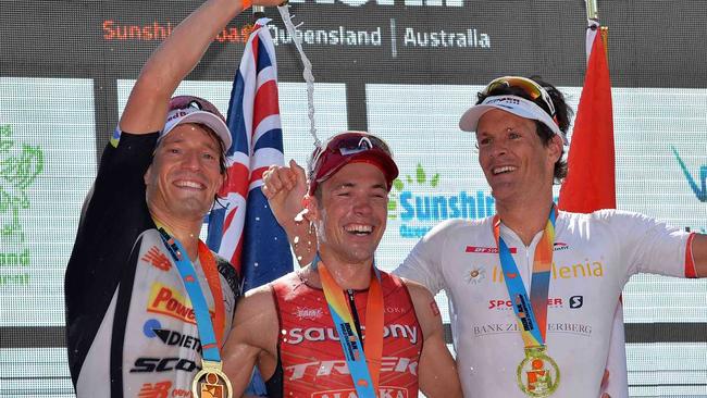 PLACEGETTERS: Sebastian Kienle, Tim Reed and Ruedi Wild. . Picture: Patrick Woods