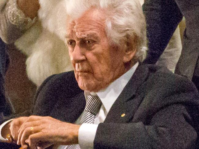 Former Prime Minister Bob Hawke leaves the Langham Hotel in Melbourne. Picture: Mark Stewart