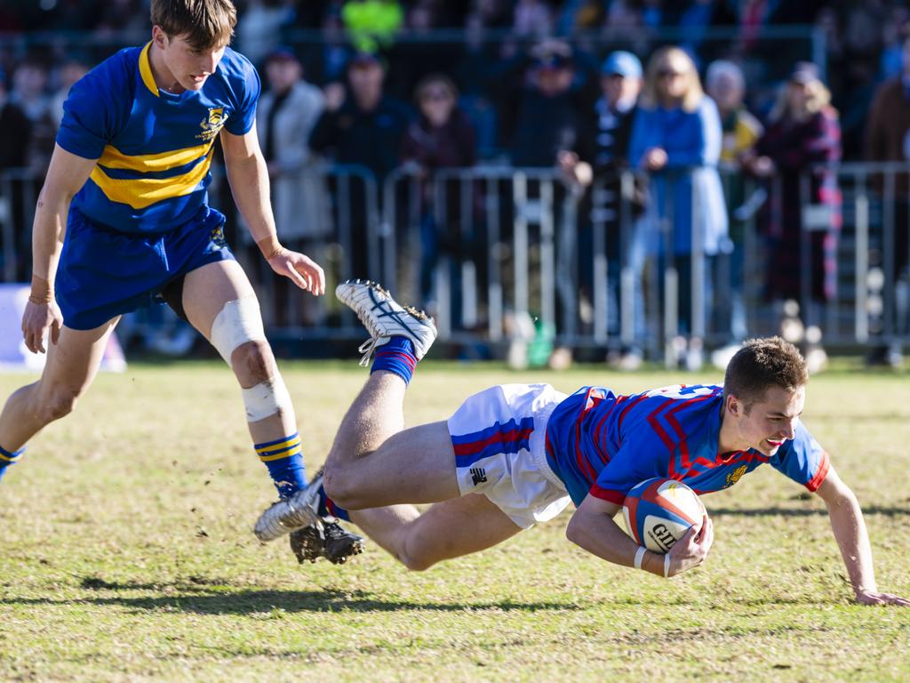 Ben Lotz for Downlands against Grammar in O'Callaghan Cup on Grammar Downlands Day at Downlands College, Saturday, August 6, 2022. Picture: Kevin Farmer