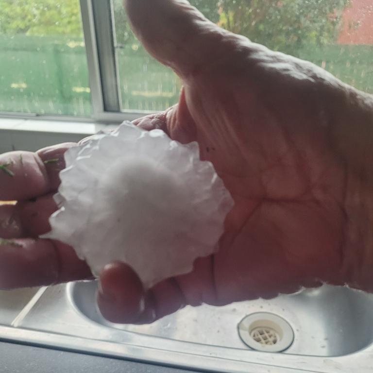 Giant, baseball-sized hailstones have reportedly fallen at Stanthorpe this afternoon in a severe storm. Picture: Linda Lennon