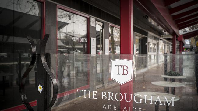 The Brougham Adelaide restaurant on O’Connell Street, North Adelaide is closed and the liquor and gaming licences have been suspended. Picture: AAP/MIKE BURTON