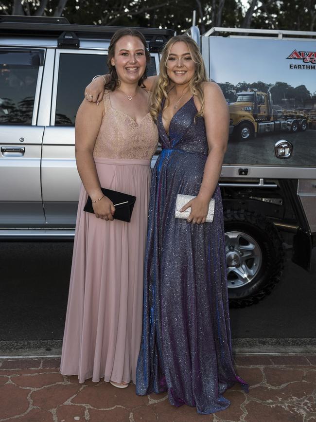 Kasey Coop (left) and Darcie Nichols at Centenary Heights State High School formal at Picnic Point, Friday, November 20, 2020. Picture: Kevin Farmer