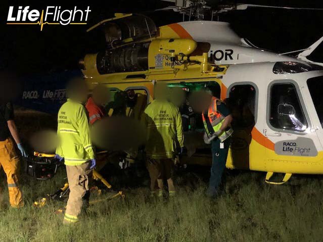 A truck driver was not immediately aware heâ&#128;&#153;d been involved in a crash west of Miles, which left a man needing to be flown to hospital, and had to be stopped by police and informed of the crash. Photo/Lifeflight