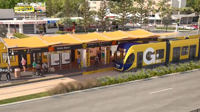 The tram at Nobby Beach.