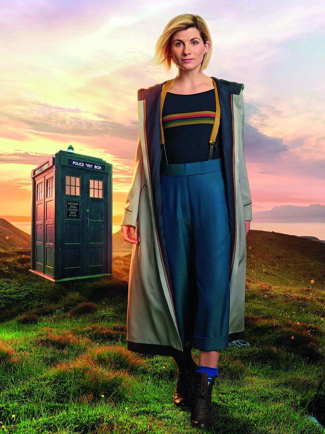 Jodie Whittaker emerges from the Tardis in the new <i>Dr Who</i>. Picture: BBC