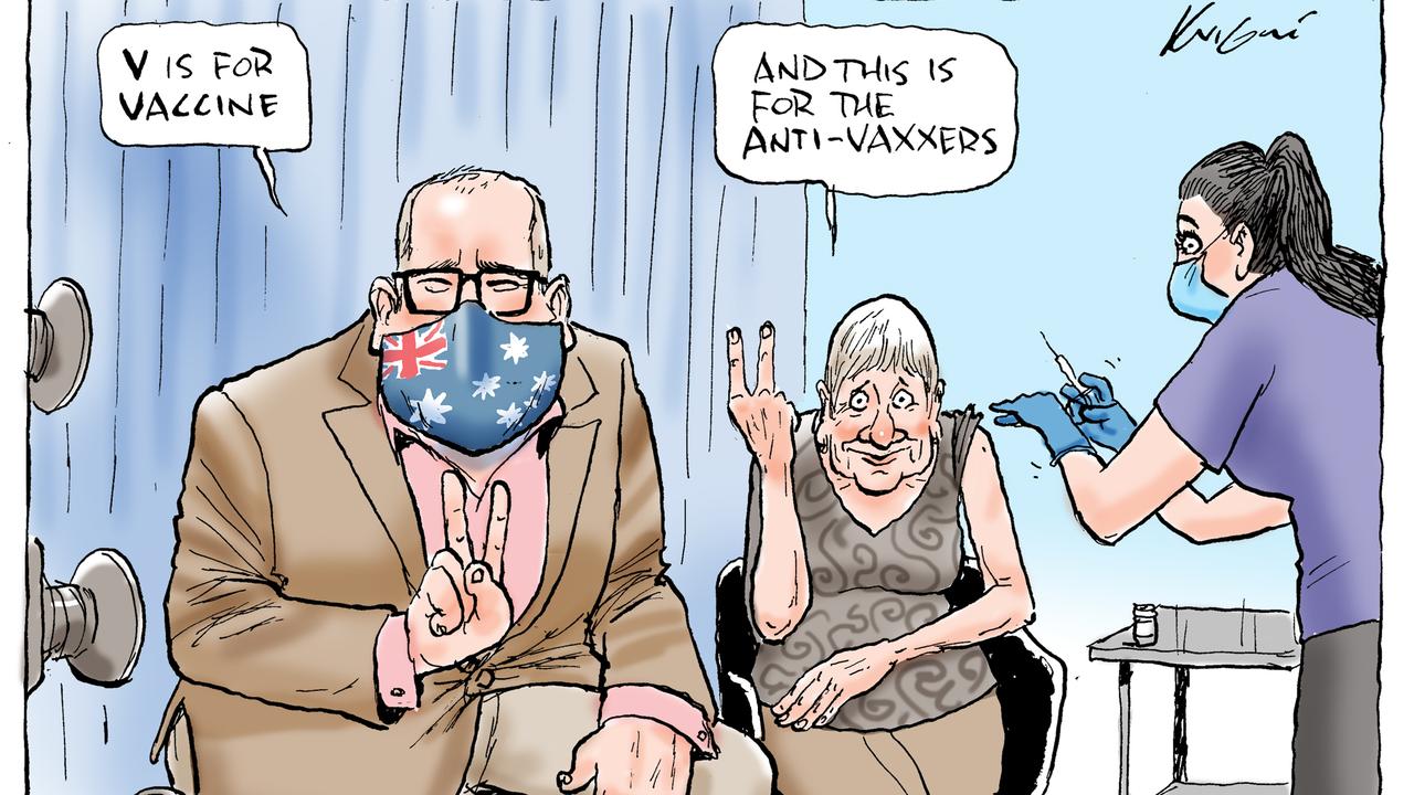 Mark Knight's V is for vaccine cartoon.