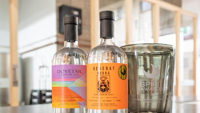 Primary Goods Company Distillery’s award-winning gin and vodka. Picture: Monique Harmer