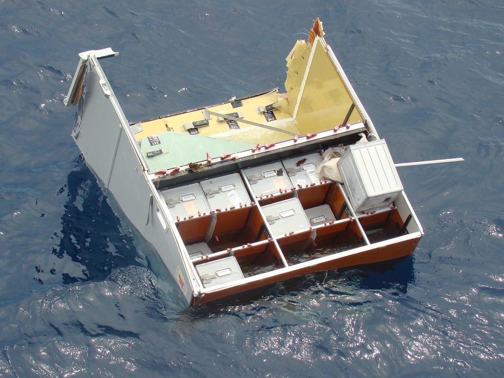 A piece of debris floats in the Atlantic Ocean, 16 days after the crash. Picture: AP/Brazil's Navy