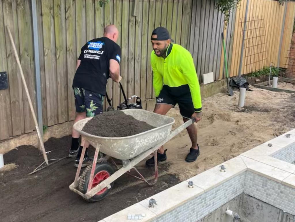 Sacked Canterbury Bulldogs winger Josh Addo-Carr working on a building site in Sydney.