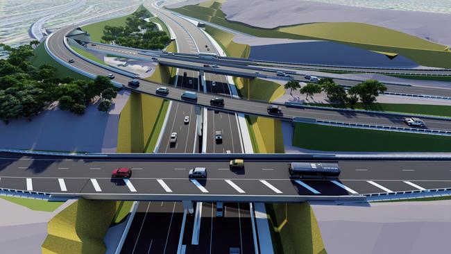 Artist impression of the Smith Street interchange of the Coomera Connector on the Gold Coast - the Federal Government is tipping in $430m after a project blowout. Picture: Supplied