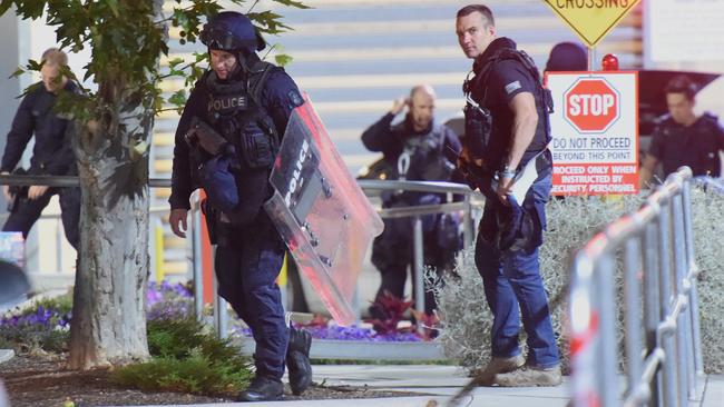 Police Incident Response Team members at the Parkville Youth Justice Centre.