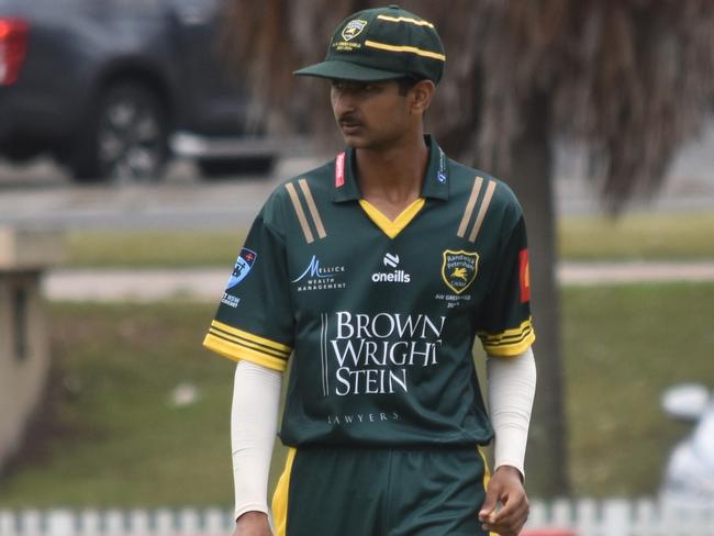 Yashvardhn Anoop Singh walks back to his fielding spot for Randwick Petersham. Picture: Sean Teuma