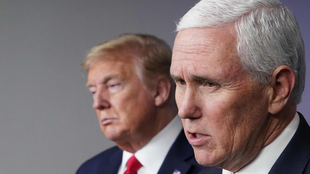 Vice President Mike Pence (found) would have to turn on US President Donald Trump for the plan to succeed. Picture: MANDREL NGAN / AFP.