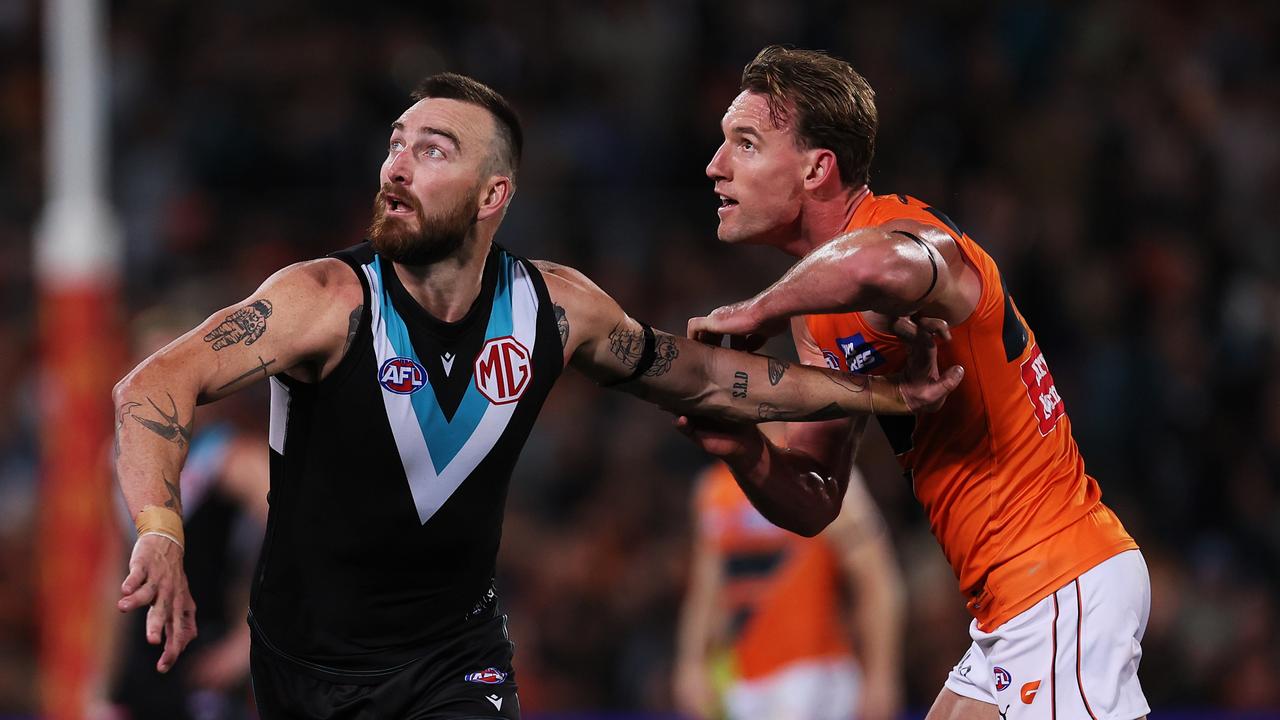 Charlie Dixon (left) had an injury-riddled back half of the season. (Photo by James Elsby/AFL Photos via Getty Images)