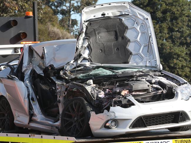 MELBOURNE, AUSTRALIA - NewsWire Photos, JULY 5, 2022. A Major crash on the Westgate Bridge in Melbourne. A car involved is taken away on a tow truck. Picture: NCA NewsWire / David Crosling