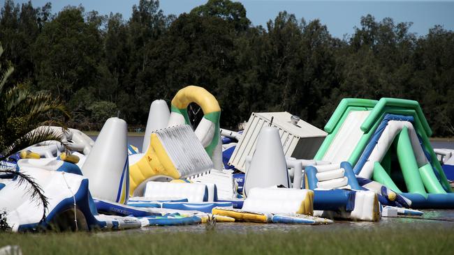 What was left of Stoney Aqua Park’s inflatable obstacle course after the March 2021 floods. Nathan Edwards