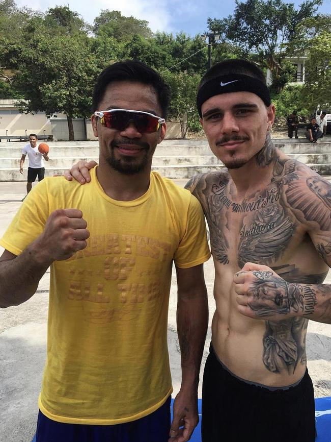 George Kambosos Jr with his former sparring partner Manny Pacquaio.