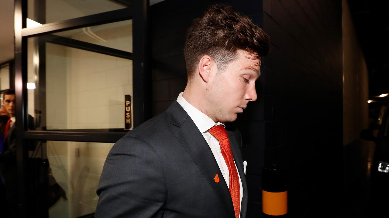 Toby Greene after his AFL Tribunal Appeal Hearing on Thursday night.