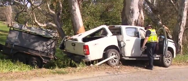 A man has been seriously injured after his ute crashed into a tree at Houghton in the Adelaide Hills. Picture: 7NEWS